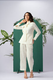 Golden Blossom Off-White Cotton Satin Co-ord Set